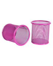 Metal Pen Holder, Mesh Design, Pink, Mild Steel, Set of 2 - MARKET 99