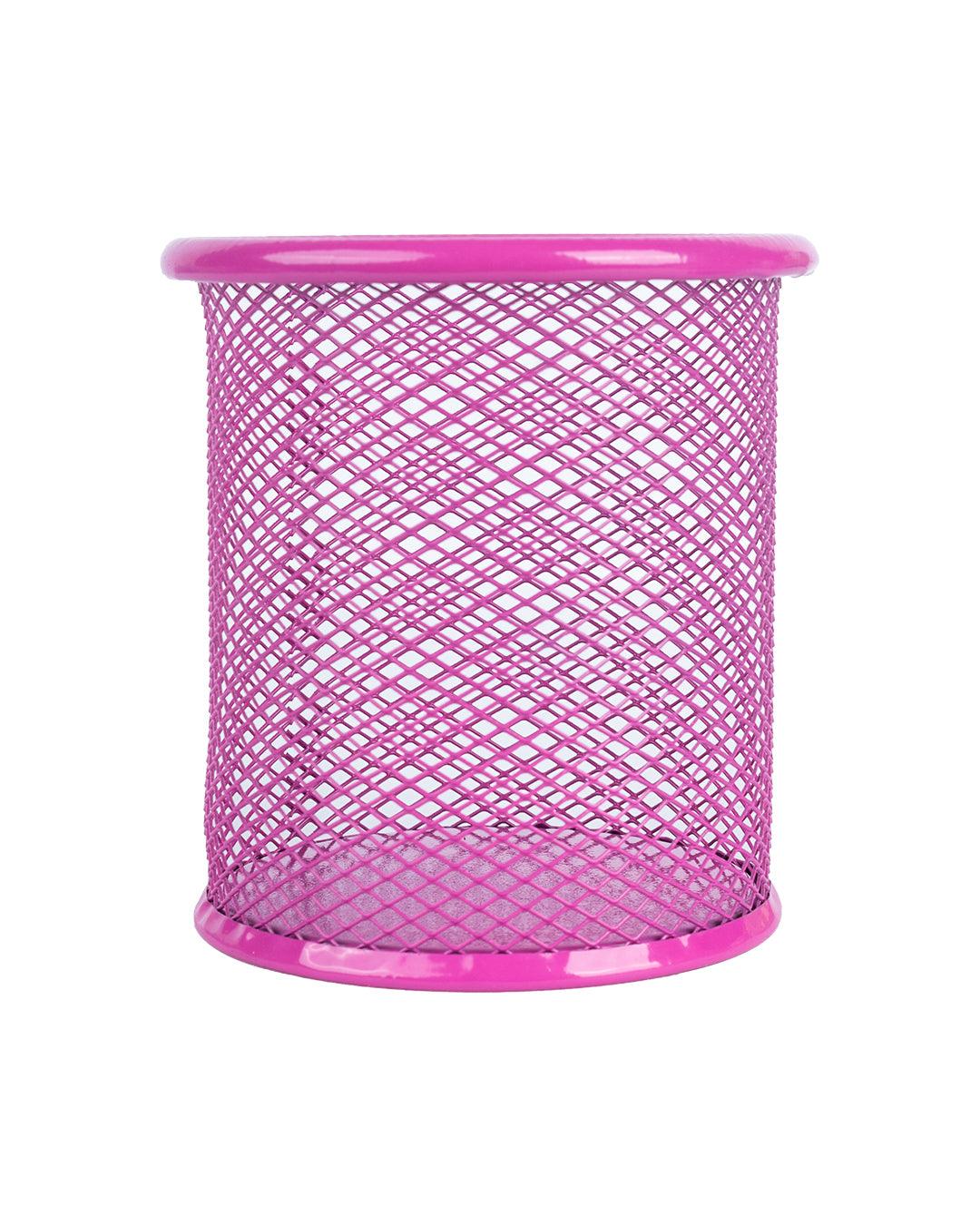 Metal Pen Holder, Mesh Design, Pink, Mild Steel, Set of 2 - MARKET 99