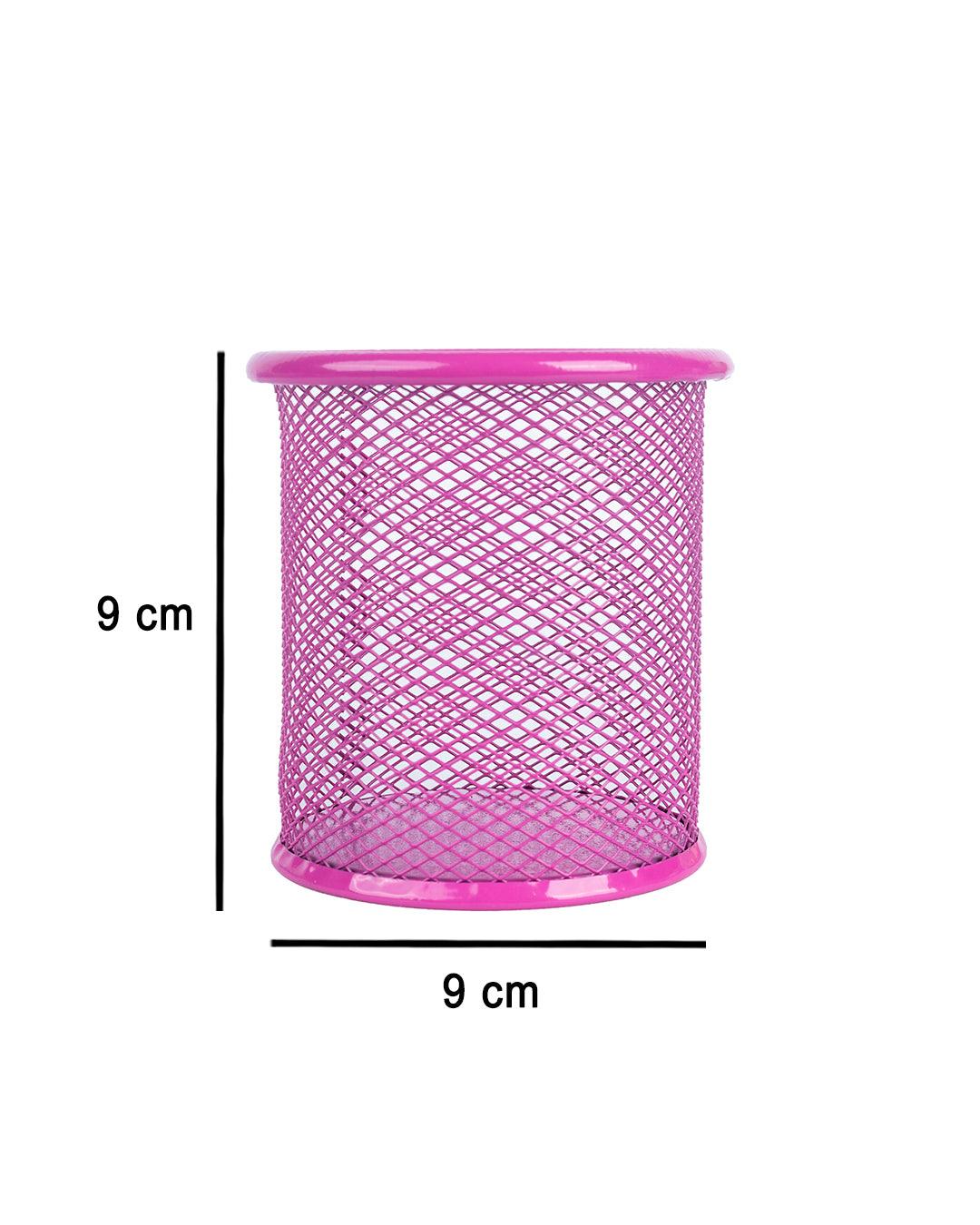 Metal Pen Holder, Mesh Design, Pink, Mild Steel, Set of 2 - MARKET 99