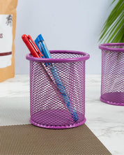 Metal Pen Holder, Mesh Design, Purple, Mild Steel, Set of 2 - MARKET 99