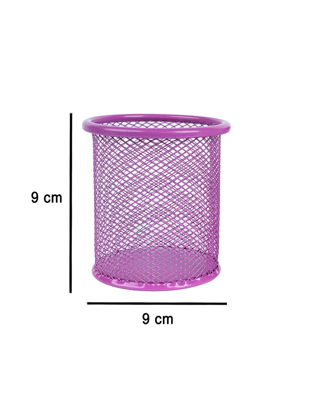 Metal Pen Holder, Mesh Design, Purple, Mild Steel, Set of 2 - MARKET 99