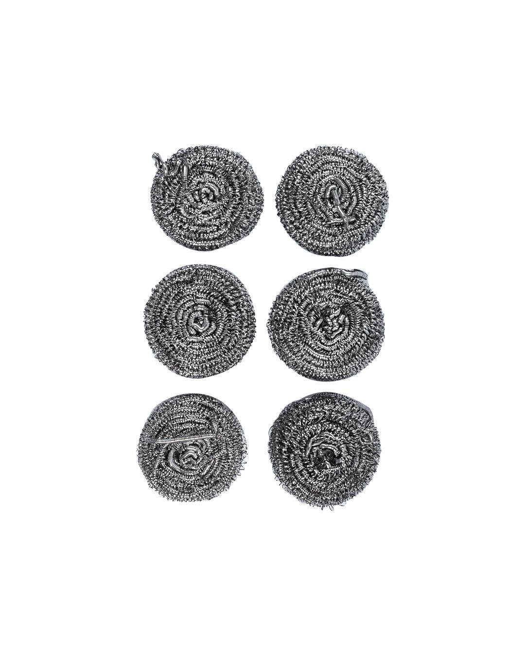 Metal Scrubbers, Silver, Stainless Steel, Set of 6 - MARKET 99