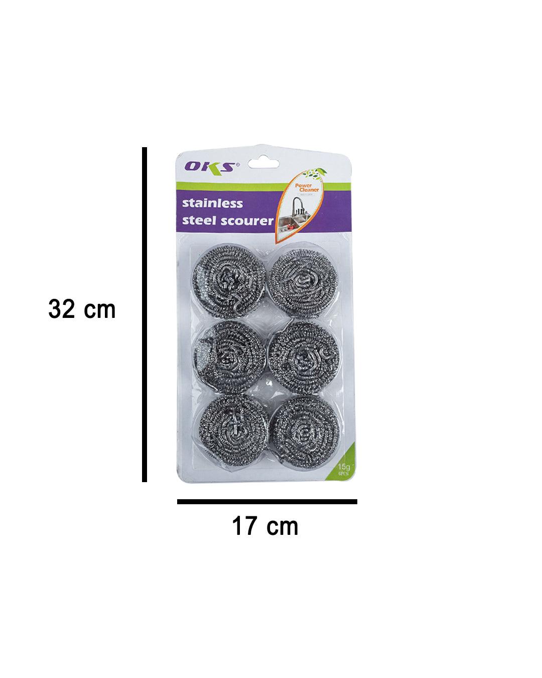 Metal Scrubbers, Silver, Stainless Steel, Set of 6 - MARKET 99