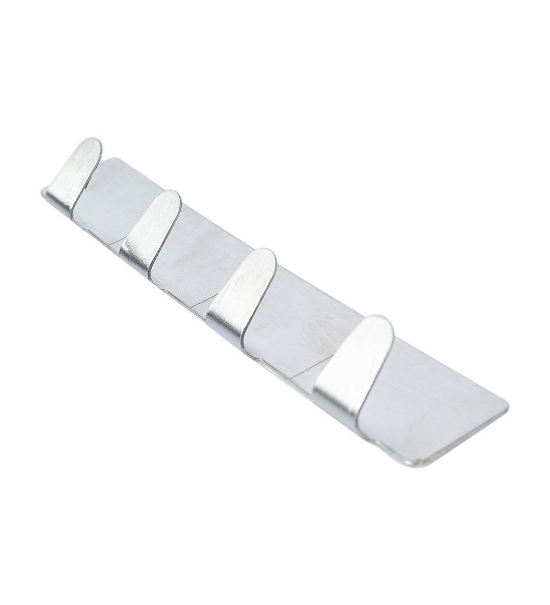 Metal Sticky Hook Bar with 4 Knobs Self Adhesive Back, Silver, Stainless Steel - MARKET 99