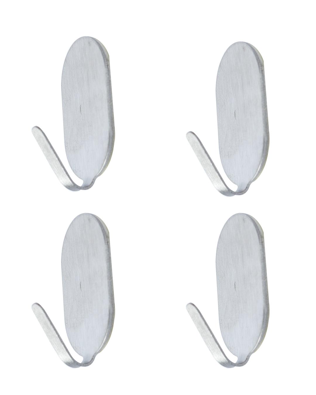 Metal Sticky Hooks, Self Adhesive Back, Silver, Stainless Steel - MARKET 99