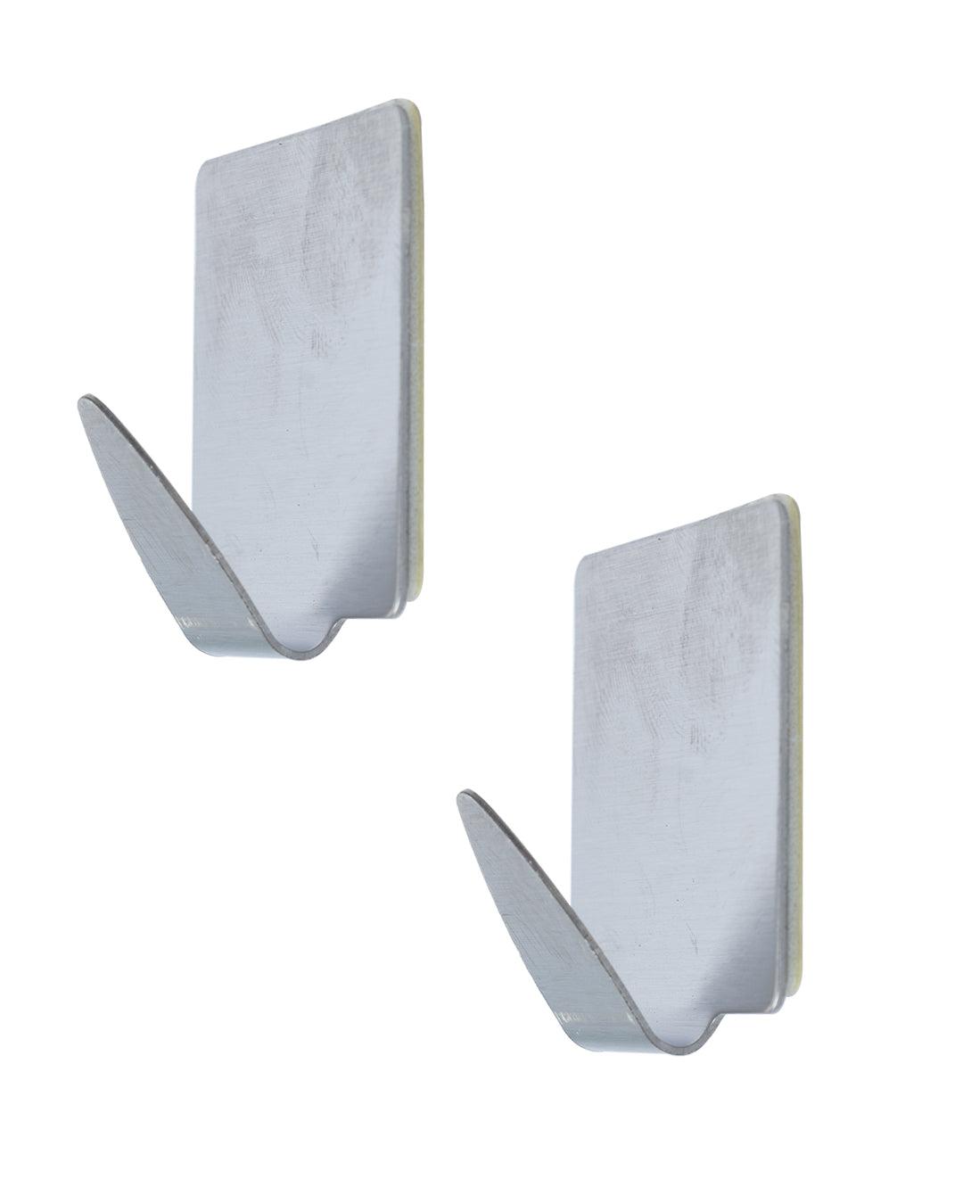 Metal Sticky Hooks, Self Adhesive Back, Silver, Stainless Steel - MARKET 99