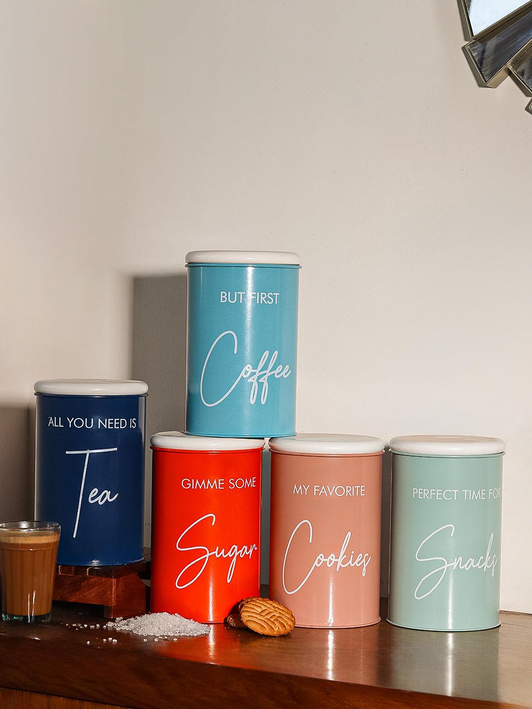 Metal Tea, Sugar, Coffee, Cookie & Snack Jar - Set Of 5 & Each 900 Ml - MARKET 99