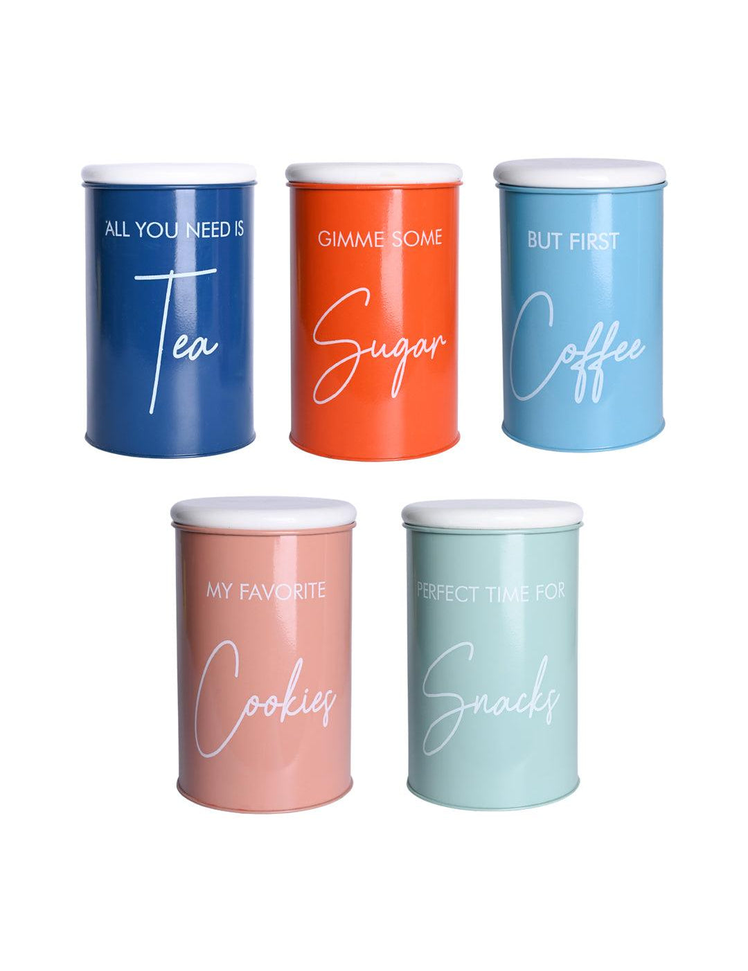 Metal Tea, Sugar, Coffee, Cookie & Snack Jar - Set Of 5 & Each 900 Ml - MARKET 99