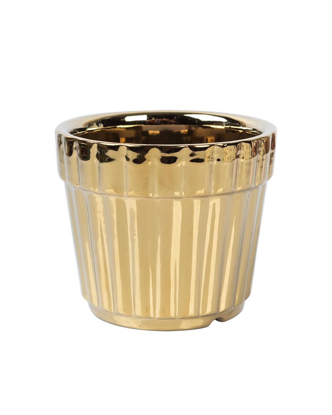 Metallic Style Table Planter, Golden, Ceramic - MARKET 99