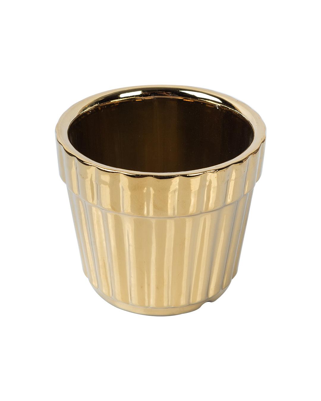 Metallic Style Table Planter, Golden, Ceramic - MARKET 99