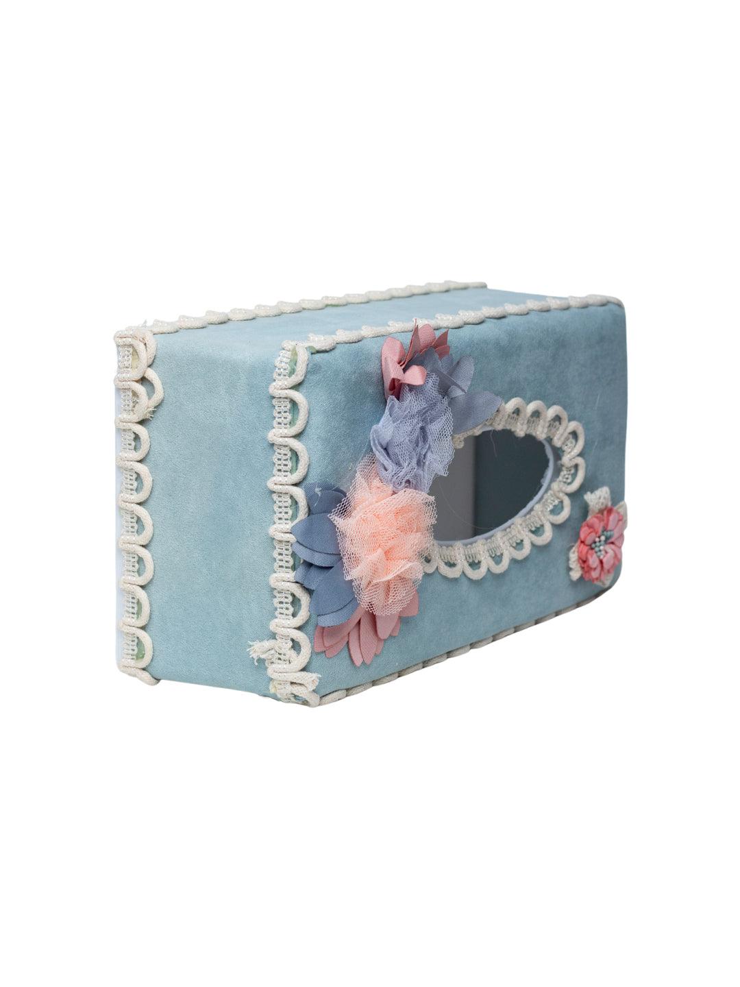 Middle Blue Tissue Box Holder - Floral Design - MARKET 99