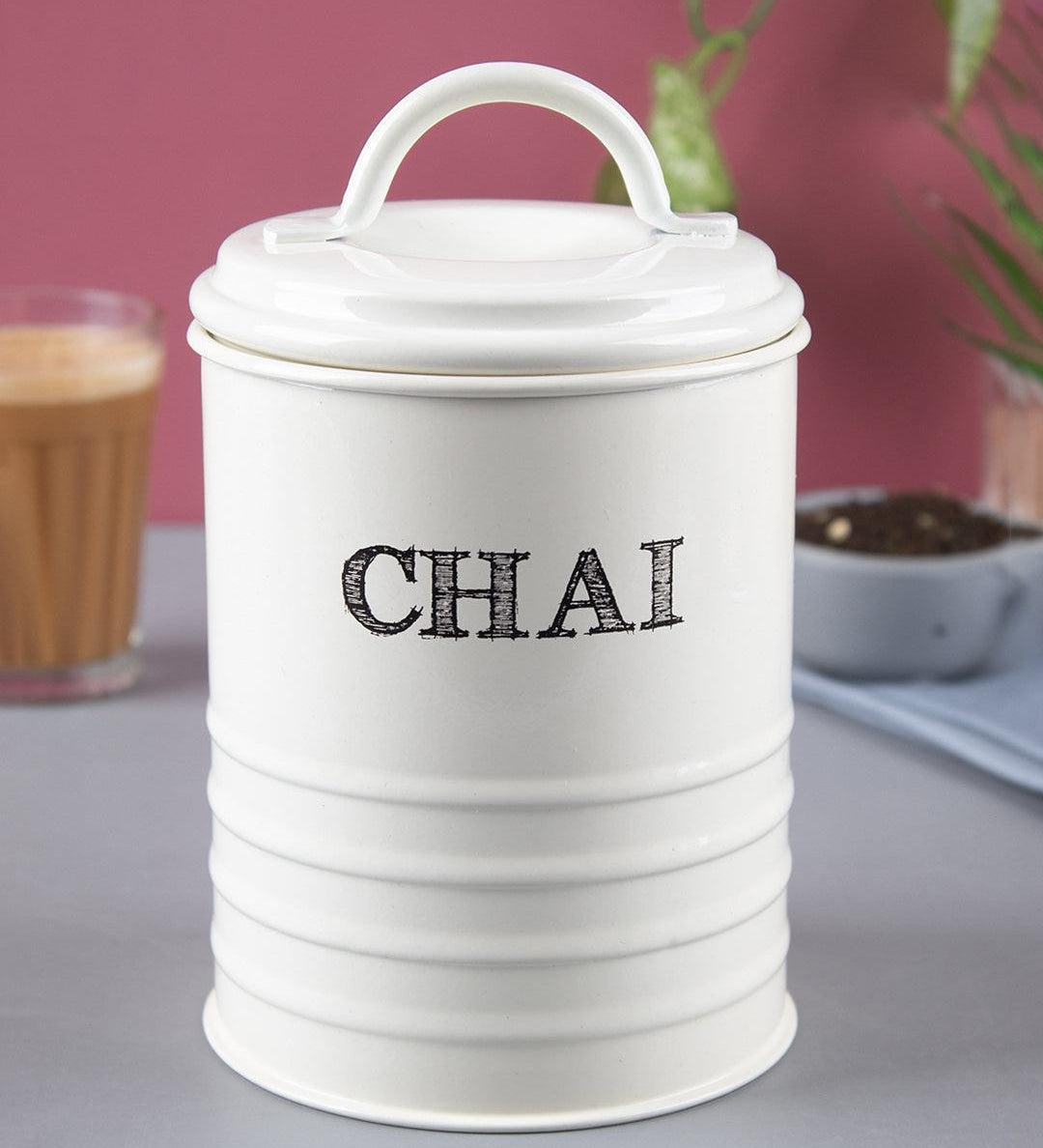 Mild Steel White Cylindrical Chai Jar (800 ML) - MARKET 99