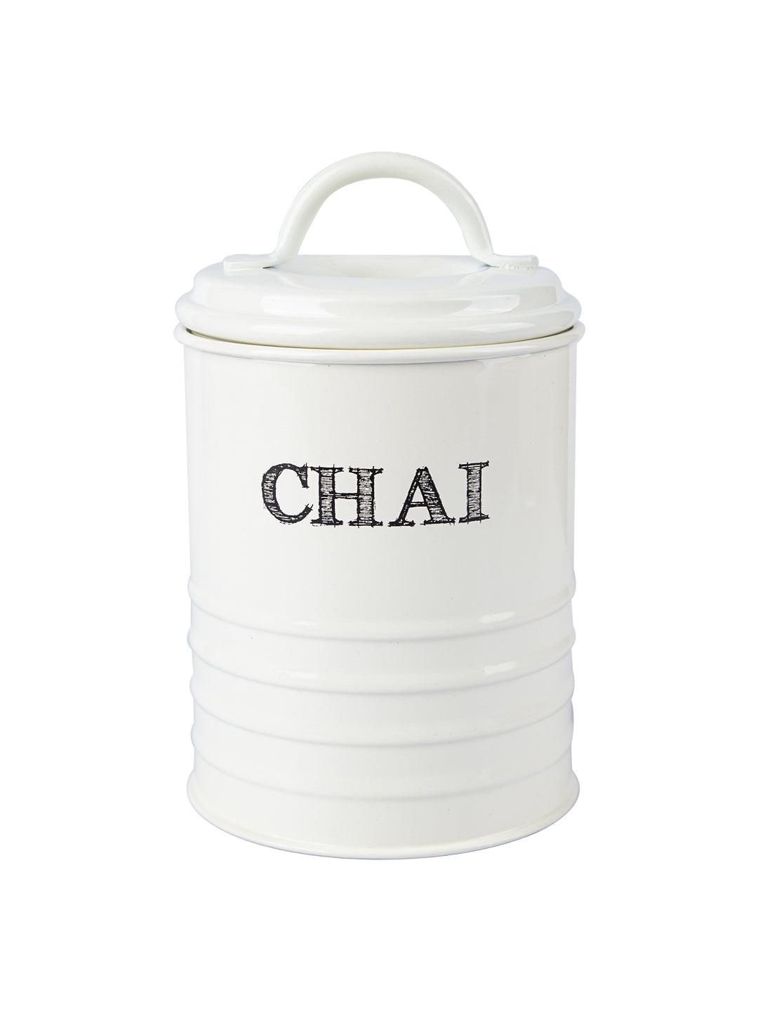 Mild Steel White Cylindrical Chai Jar (800 ML) - MARKET 99