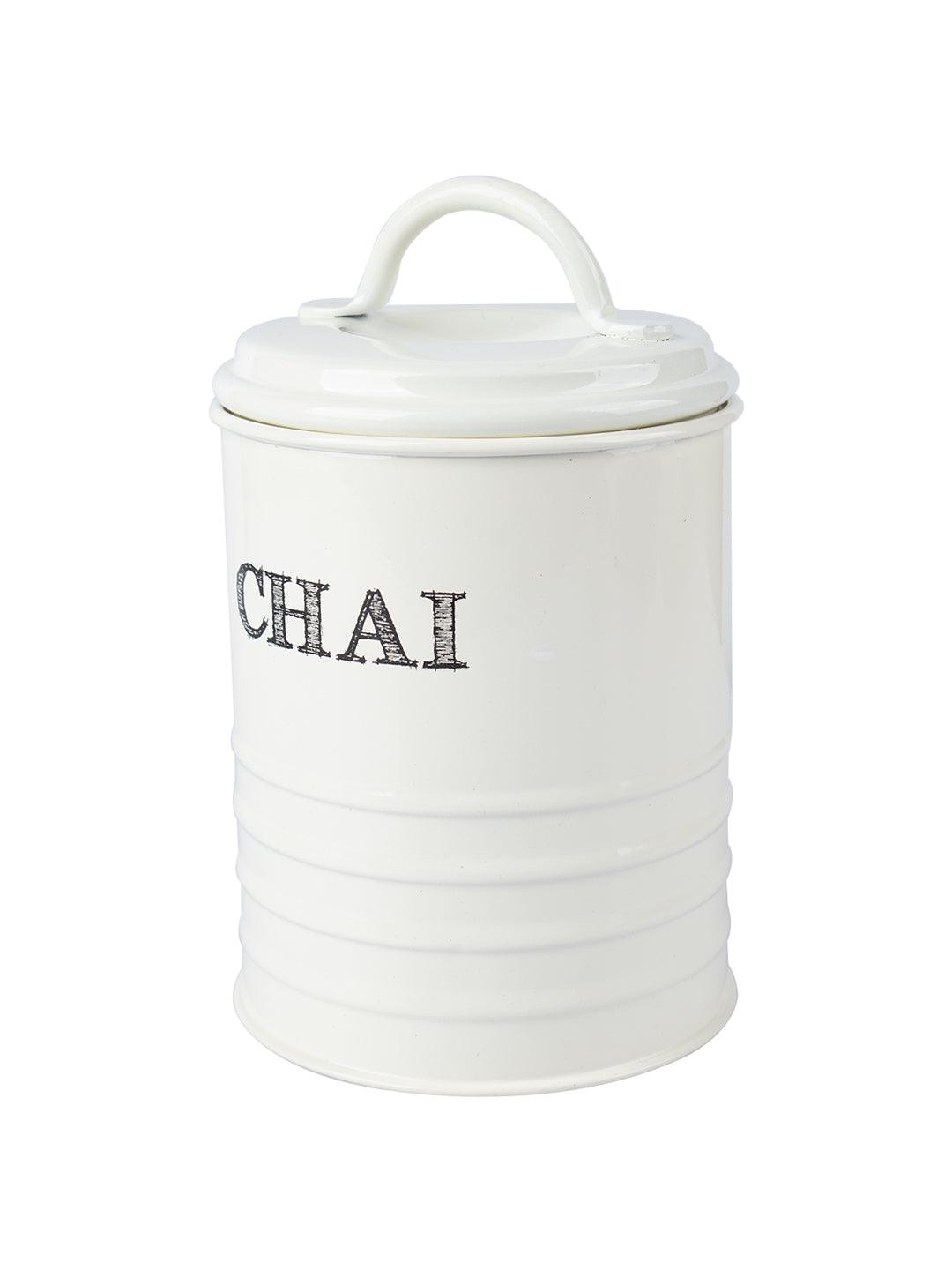 Mild Steel White Cylindrical Chai Jar (800 ML) - MARKET 99