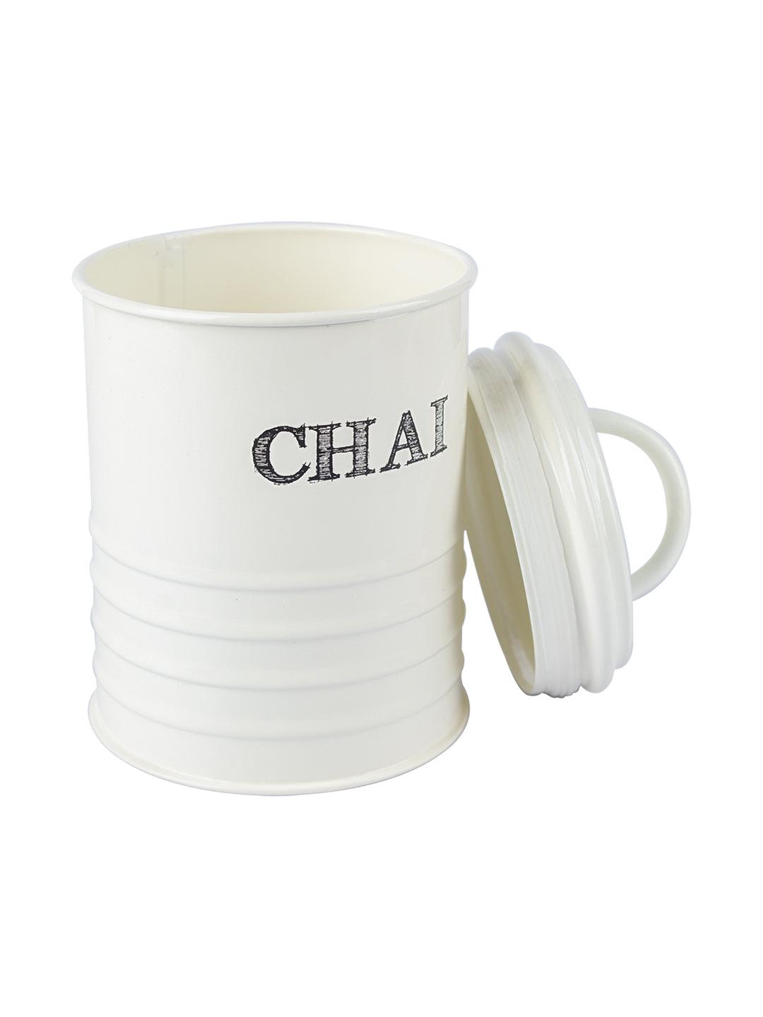 Mild Steel White Cylindrical Chai Jar (800 ML) - MARKET 99