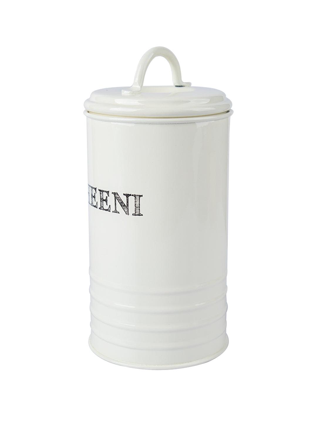 Mild Steel White Cylindrical Chini Jar (1200ML) - MARKET 99