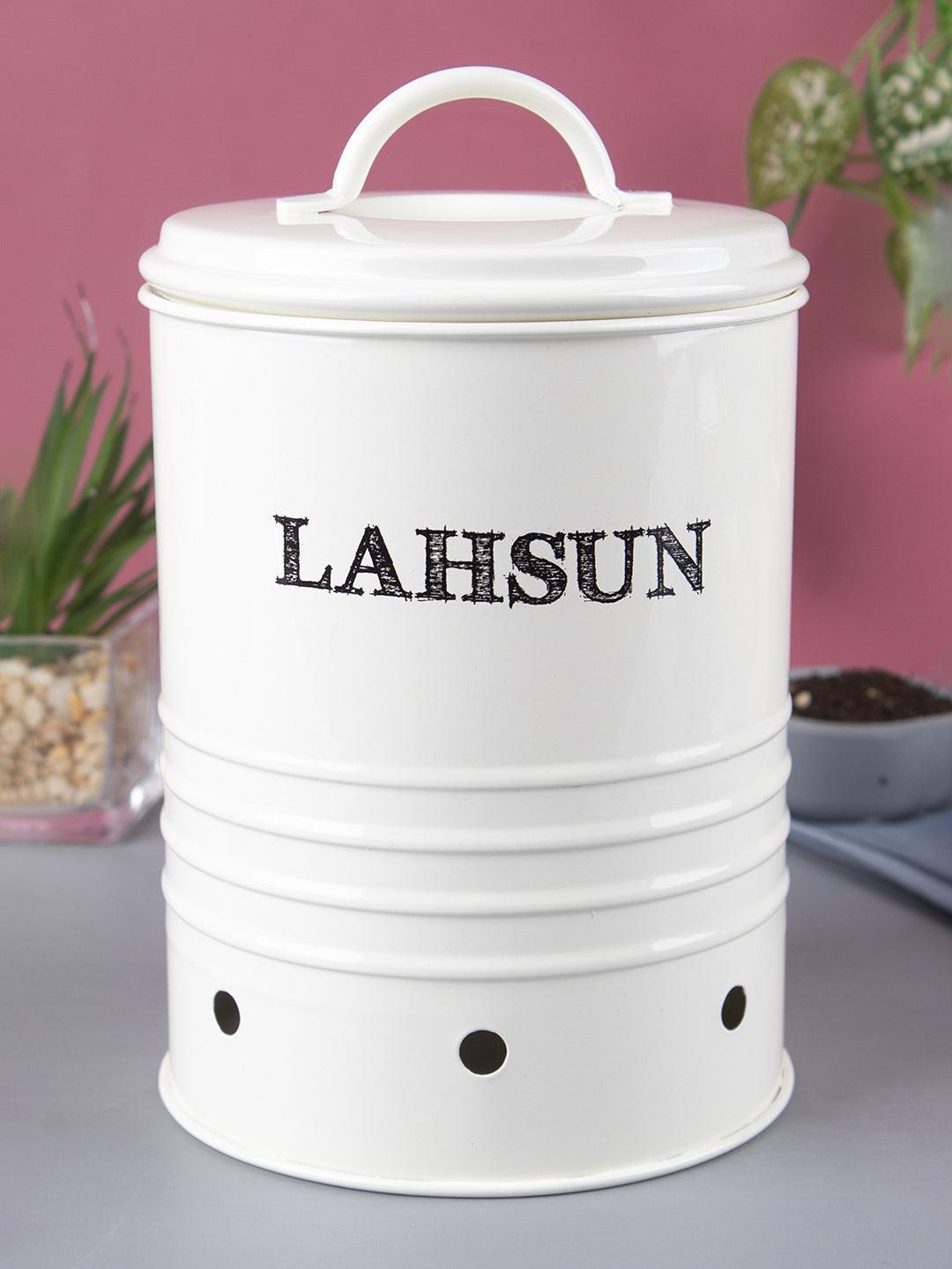 Mild Steel White Cylindrical Lahsun Jar - MARKET 99