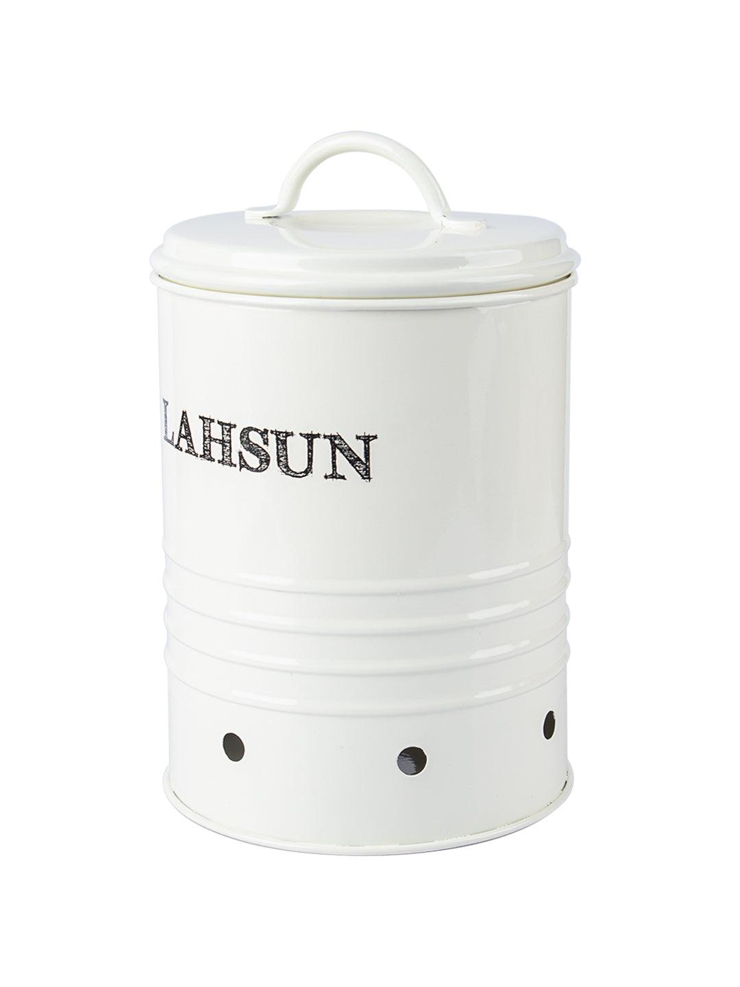 Mild Steel White Cylindrical Lahsun Jar - MARKET 99