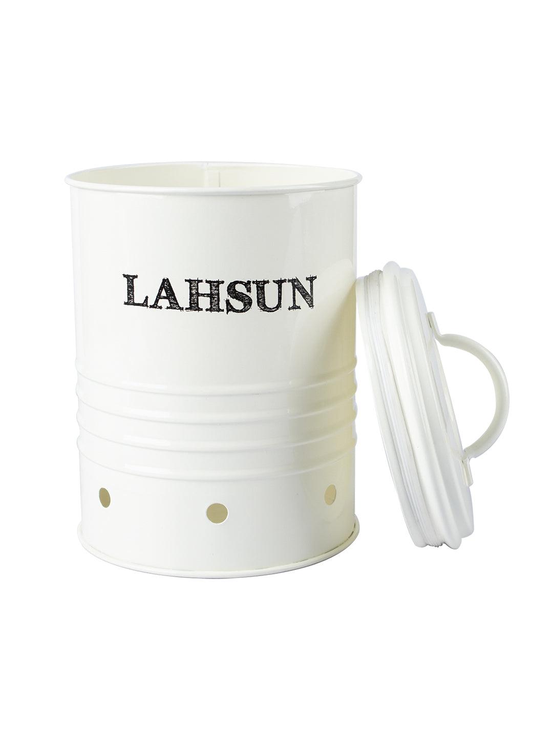 Mild Steel White Cylindrical Lahsun Jar - MARKET 99