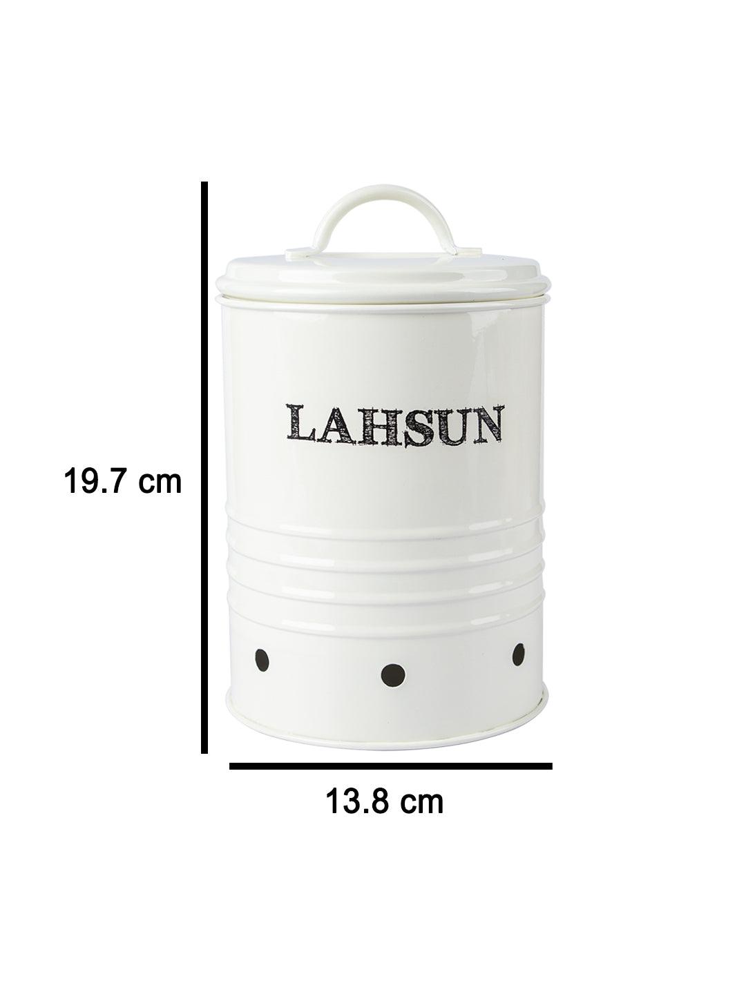 Mild Steel White Cylindrical Lahsun Jar - MARKET 99