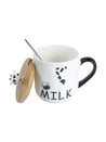 "MILK" Coffee Mug With Lid -  450mL, Long Stirring Spoon