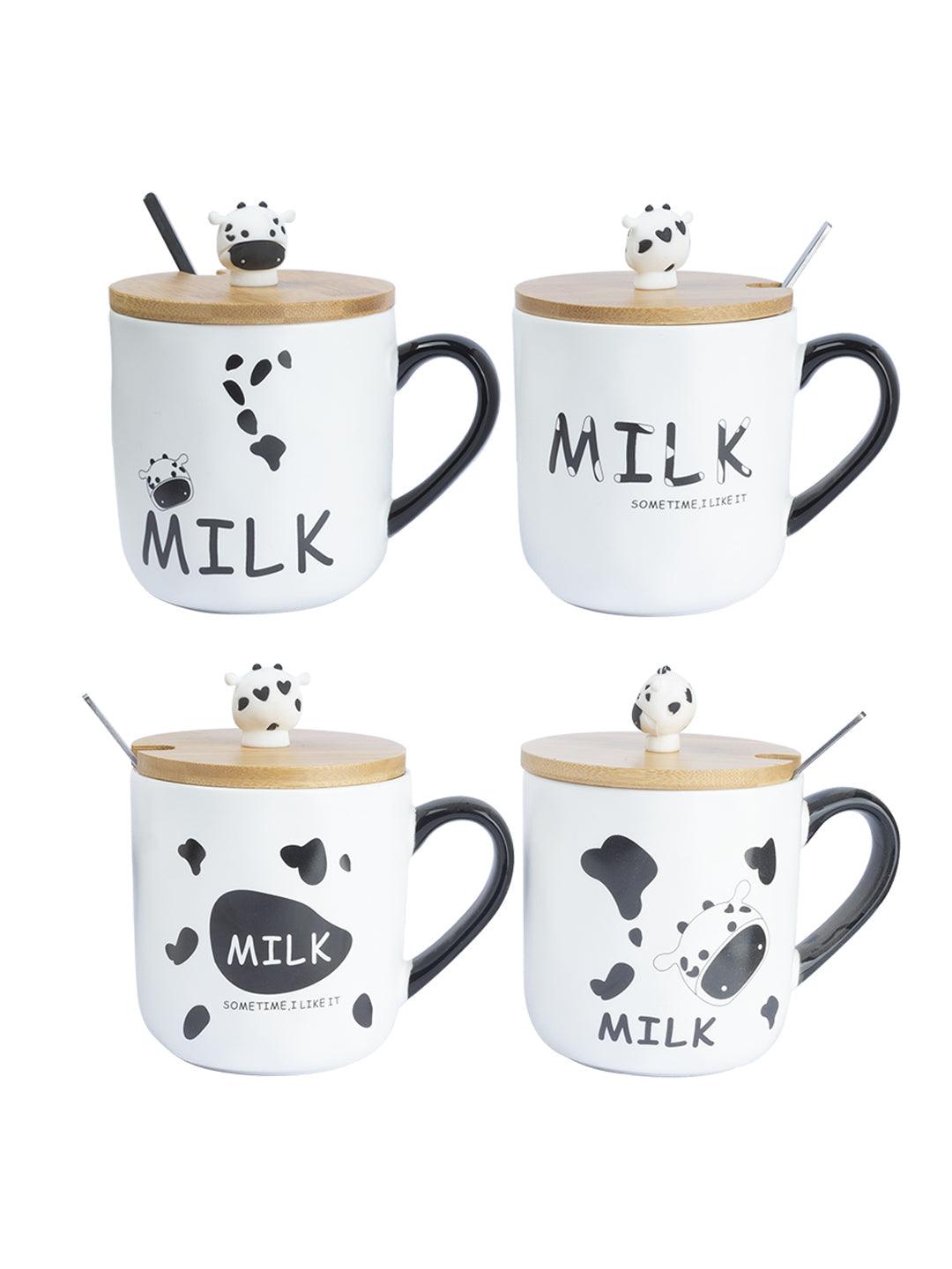 "MILK" Coffee Mug With Lid -  450mL, Mixing Spoon