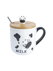 "MILK" Coffee Mug With Lid -  450mL, Mixing Spoon