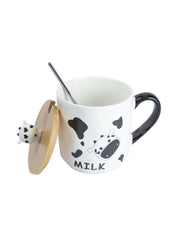 "MILK" Coffee Mug With Lid -  450mL, Mixing Spoon