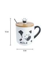 "MILK" Coffee Mug With Lid -  450mL, Mixing Spoon