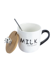 "MILK SOMETIME I LIKE IT" Coffee Mug With Lid -  450mL, Long Stirring Spoon