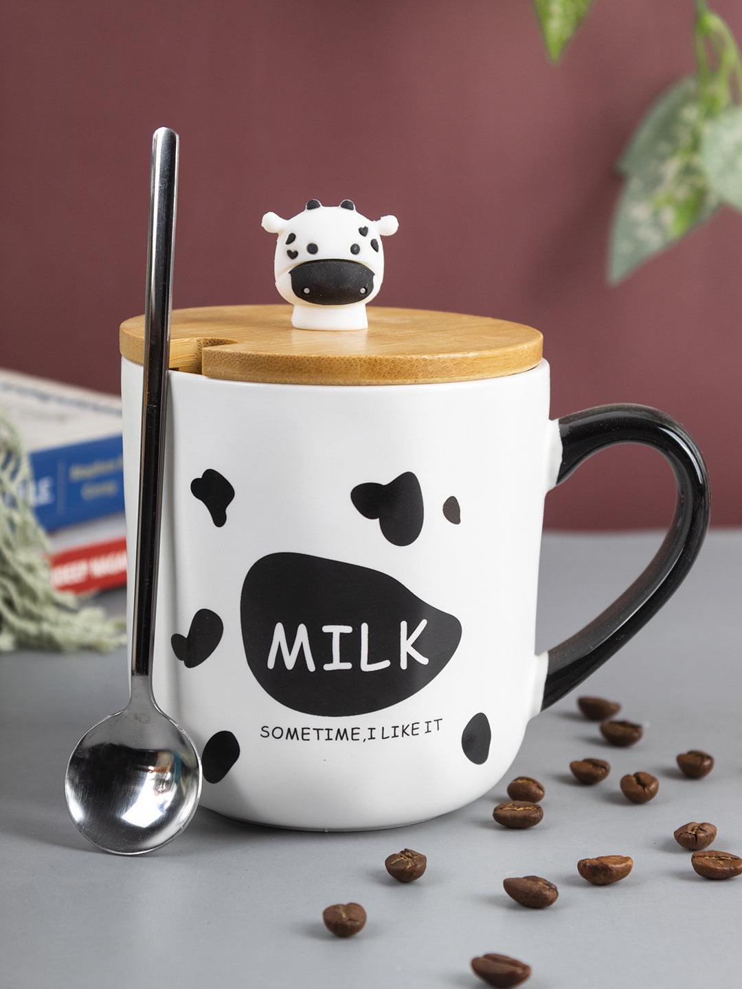 "MILK SOMETIME I LIKE IT" Coffee Mug With Lid -  450mL, Mixing Spoon