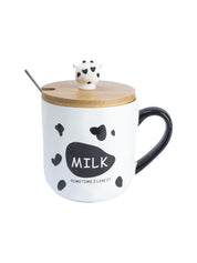 "MILK SOMETIME I LIKE IT" Coffee Mug With Lid -  450mL, Mixing Spoon