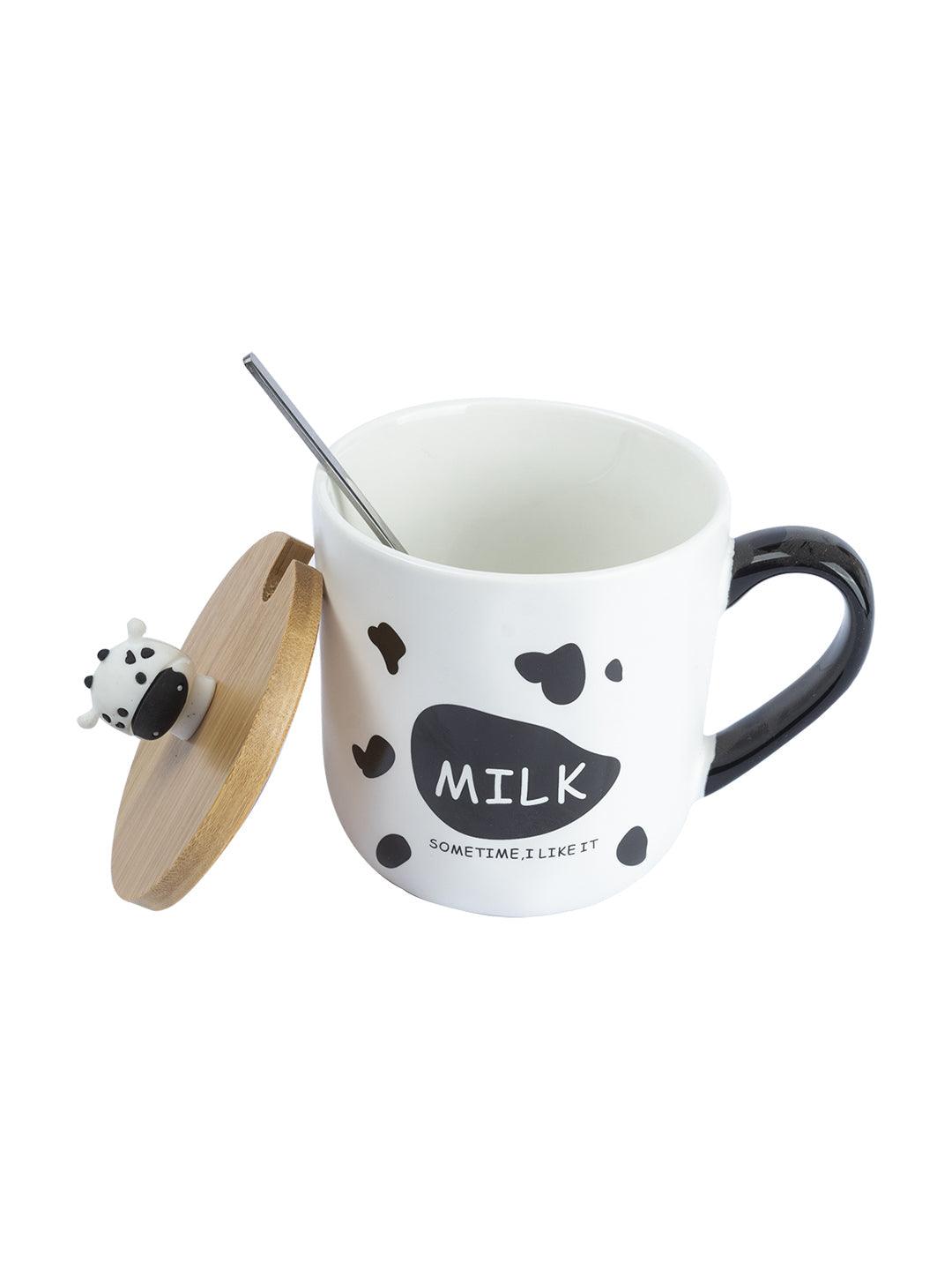 "MILK SOMETIME I LIKE IT" Coffee Mug With Lid -  450mL, Mixing Spoon