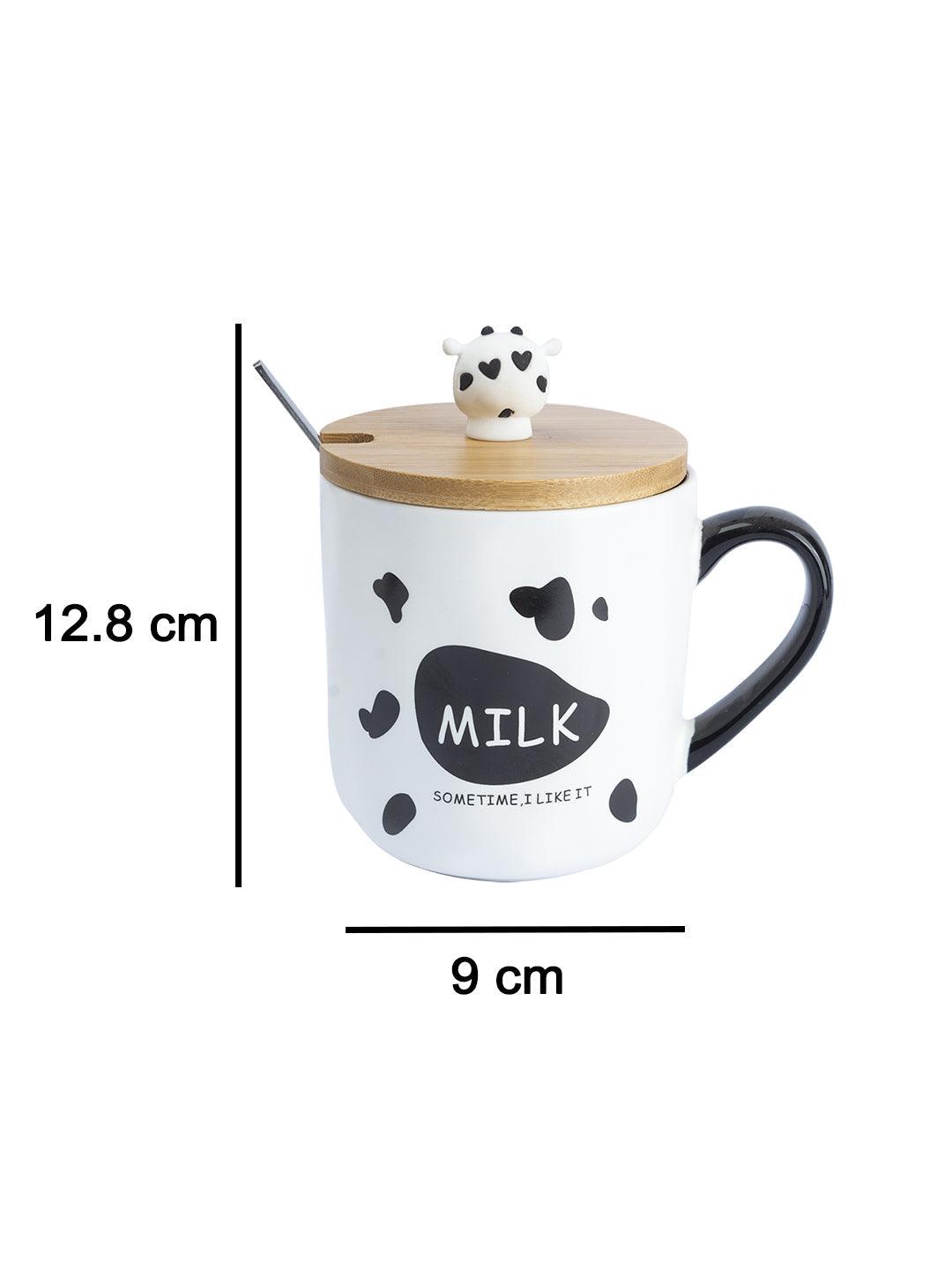 "MILK SOMETIME I LIKE IT" Coffee Mug With Lid -  450mL, Mixing Spoon