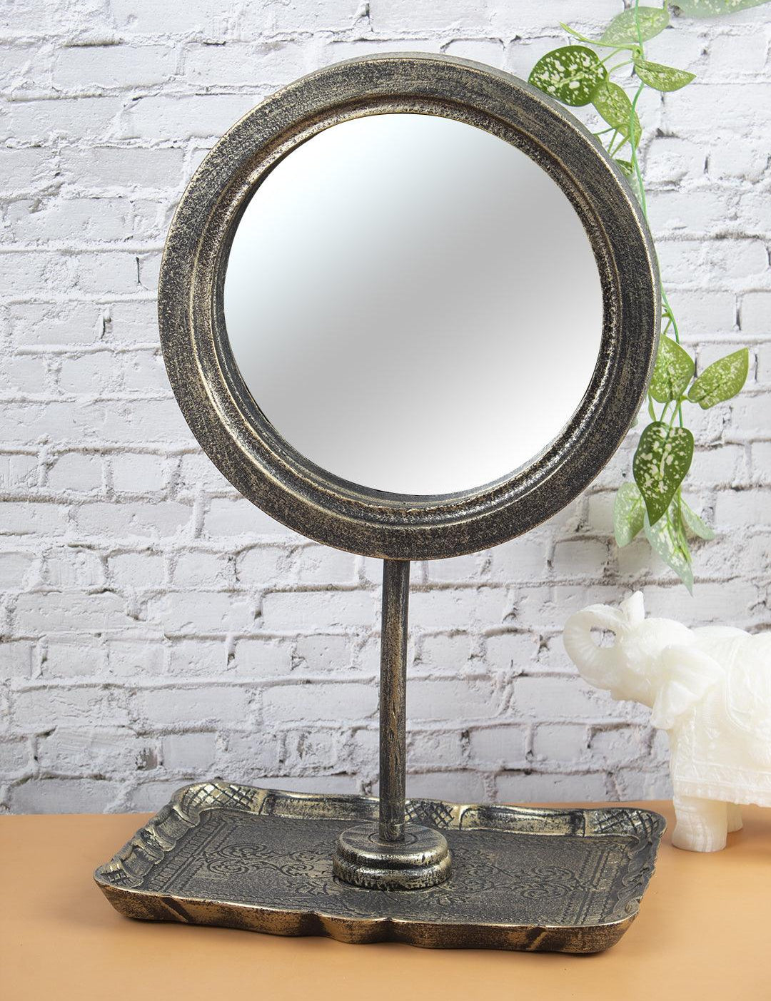 Mirror with Jewellery Holder, Chrome Finish, Dressing Table, Ring Dish, Brown, MDF - MARKET 99