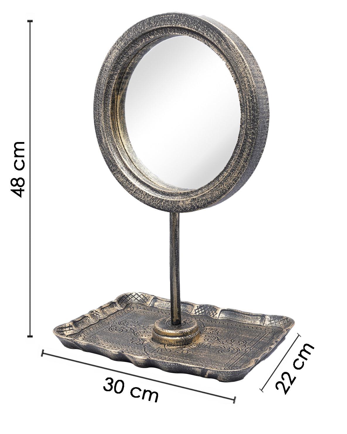 Mirror with Jewellery Holder, Chrome Finish, Dressing Table, Ring Dish, Brown, MDF - MARKET 99