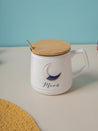 Moon Ceramic Coffee Mug With Lid - 350 ml, Mixing Spoon