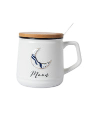 Moon Ceramic Coffee Mug With Lid - 350 ml, Stirring Spoon