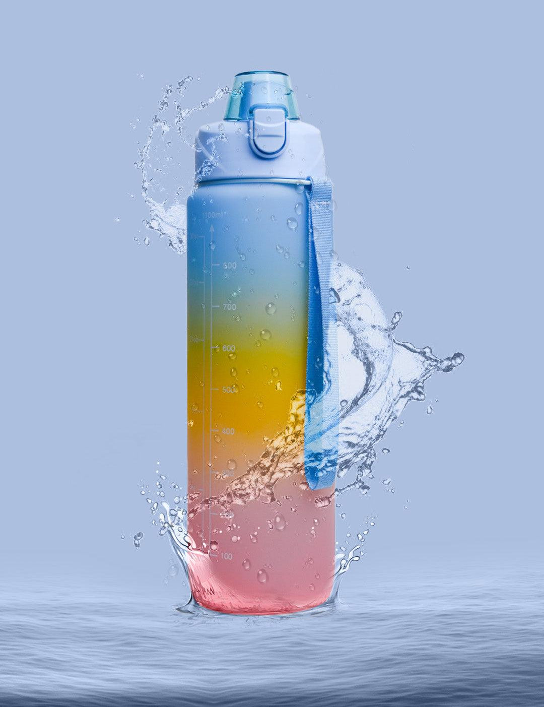 Motivational Sipper Travel Water Bottle, Blue-Yellow-Pink, 1 Liter - MARKET 99