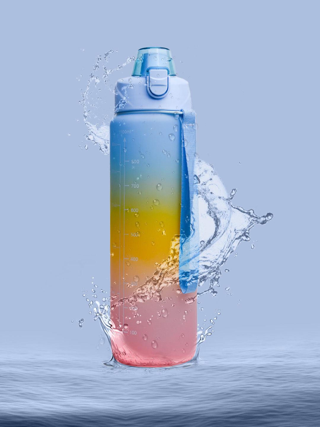 Motivational Sipper Travel Water Bottle, Blue-Yellow-Pink, 1 Liter - MARKET 99