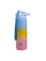 Motivational Sipper Travel Water Bottle, Blue-Yellow-Pink, 1 Liter - MARKET 99