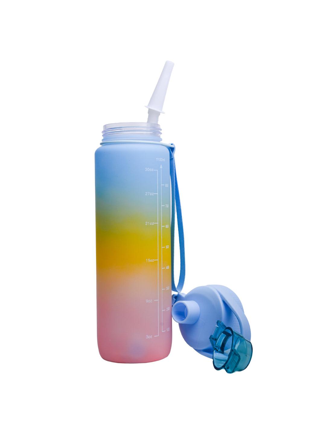 Motivational Sipper Travel Water Bottle, Blue-Yellow-Pink, 1 Liter - MARKET 99