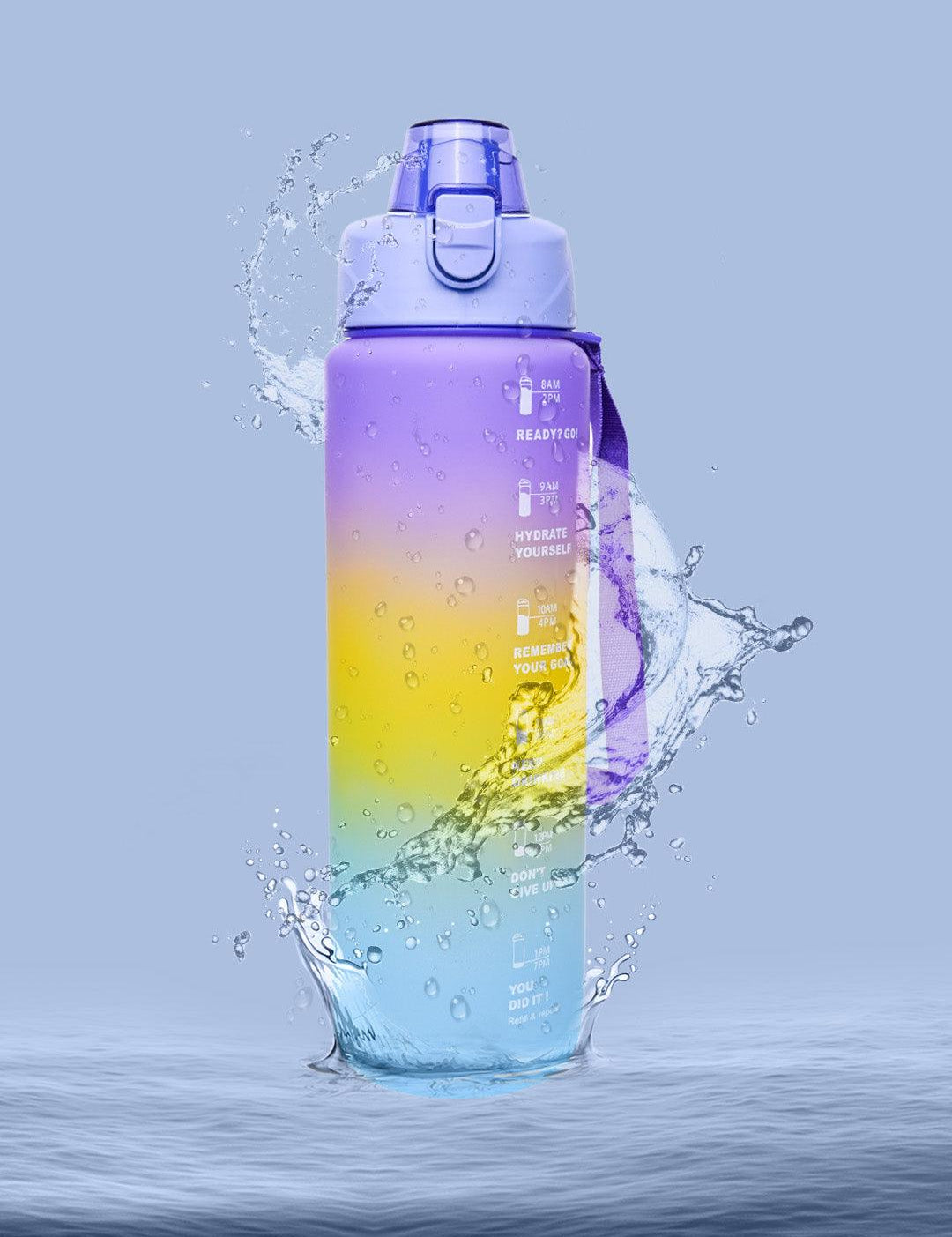 Motivational Sipper Travel Water Bottle, Purple-Yellow-Blue, 1 Liter - MARKET 99