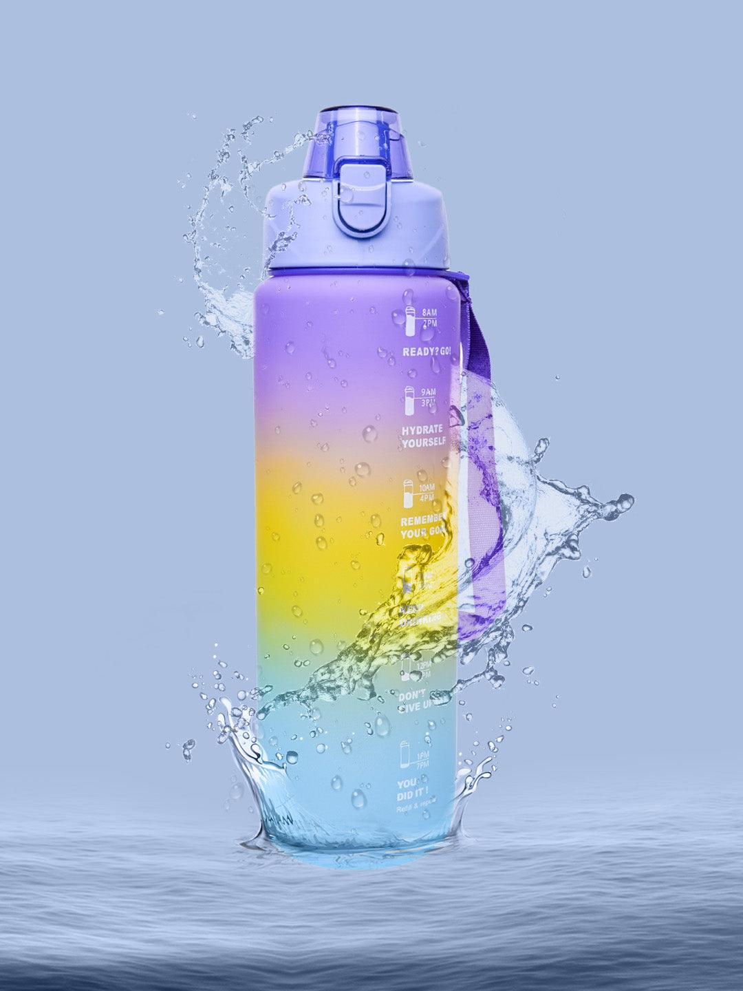 Motivational Sipper Travel Water Bottle, Purple-Yellow-Blue, 1 Liter - MARKET 99