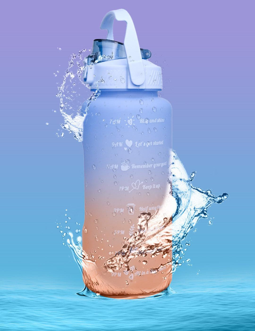 Motivational Sipper Water Bottle with Time & Level Marker, Blue Orange, 2 Liter - MARKET 99