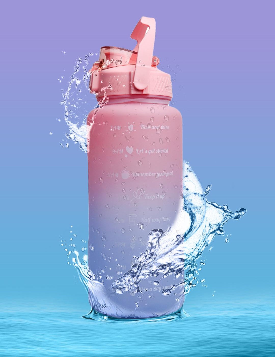 Motivational Sipper Water Bottle with Time & Level Marker, Pink Blue, 2 Liter - MARKET 99