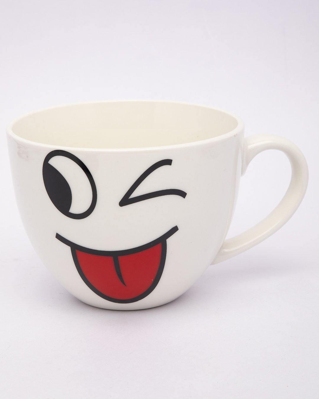 Mug, Emoji Print, for Tea & Coffee, White, Ceramic, 450 mL - MARKET 99