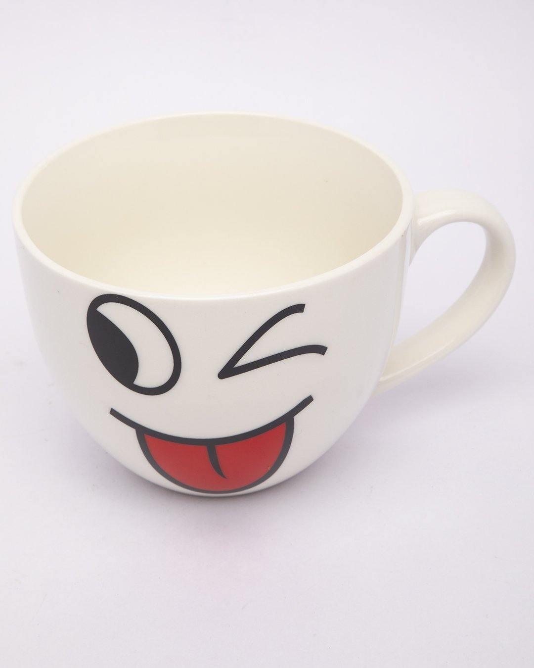 Mug, Emoji Print, for Tea & Coffee, White, Ceramic, 450 mL - MARKET 99