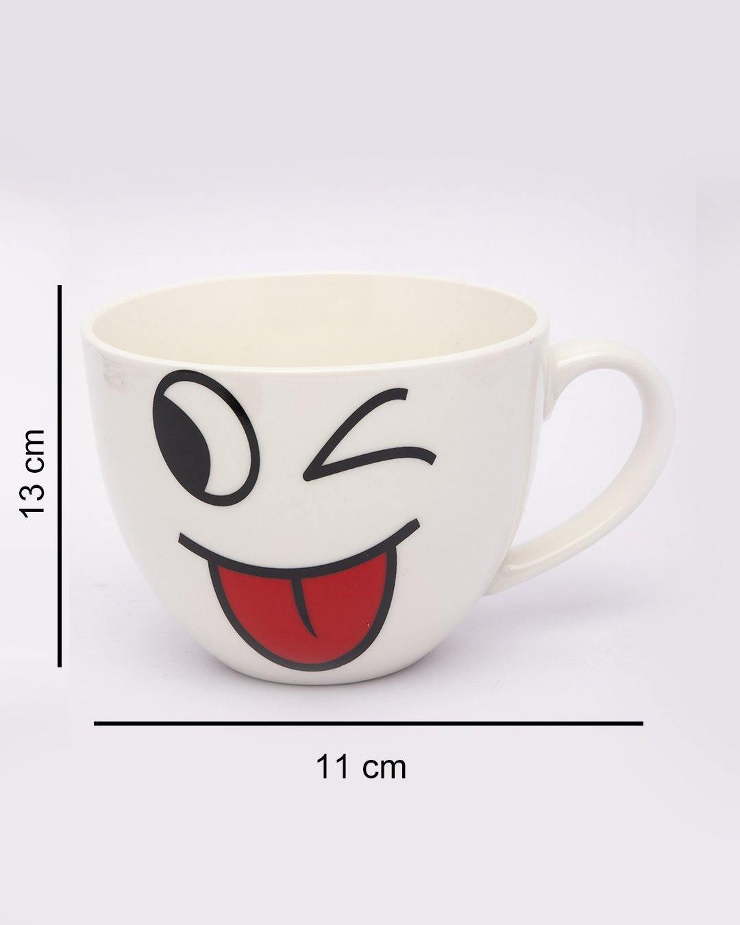 Mug, Emoji Print, for Tea & Coffee, White, Ceramic, 450 mL - MARKET 99