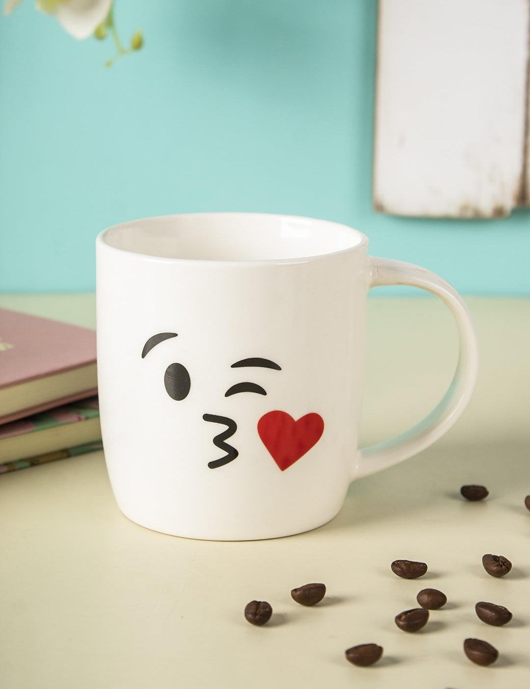 Mug, Emoji Print, for Tea & Coffee, White, Ceramic - MARKET 99